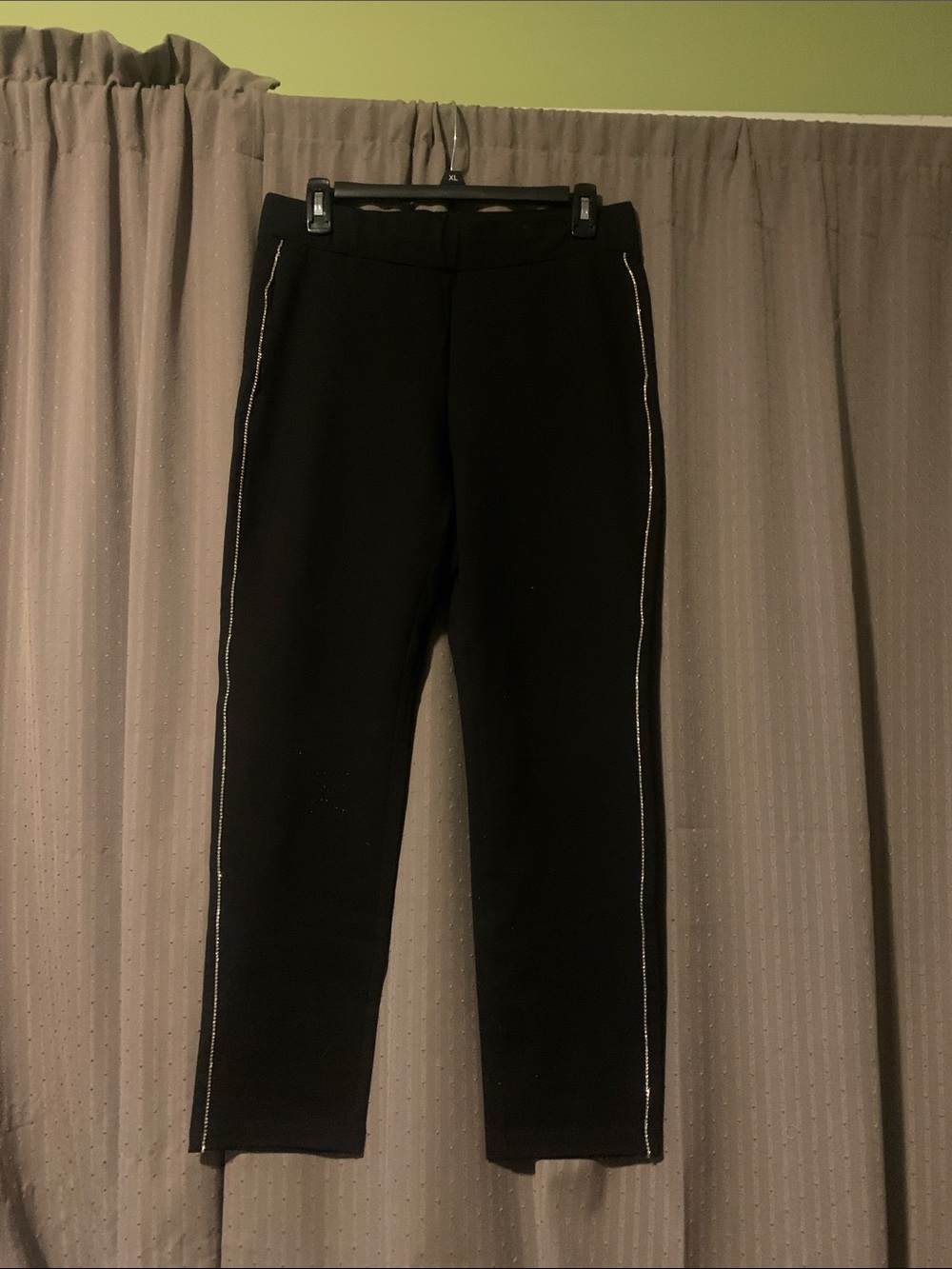 Liz Claiborne Black Stretch Slim Pants with Silver Side Trim Petite Medium